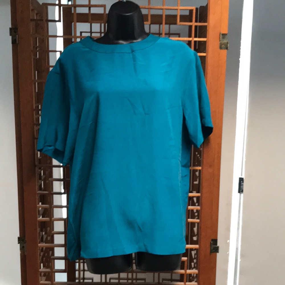 Diffusion size 8, 100% silk, and blue blouse.